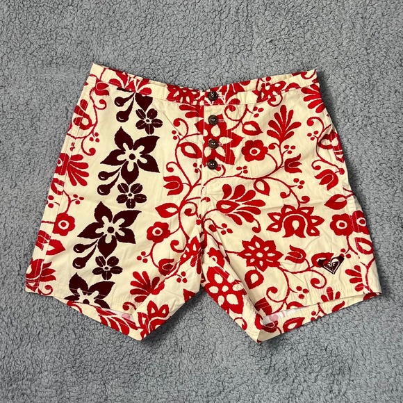 Roxy Boardshorts Embroidered Logo 100% Cotton Floral Women's Size 1 VTG NWT - Picture 1 of 14